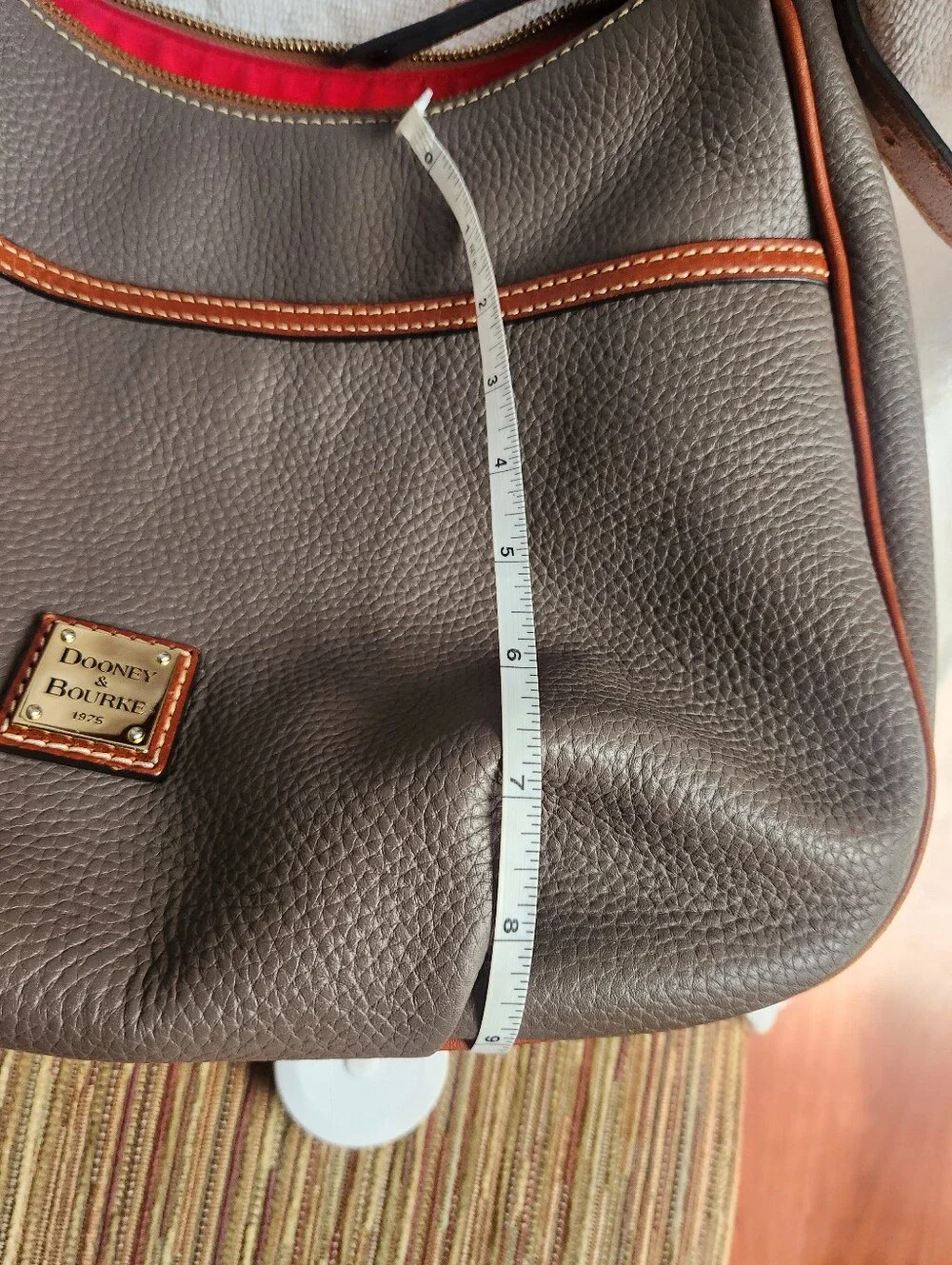 Dooney & Bourke Elephant Gray Pebbled Leather Hobo with Tan Trim Shoulder Bag